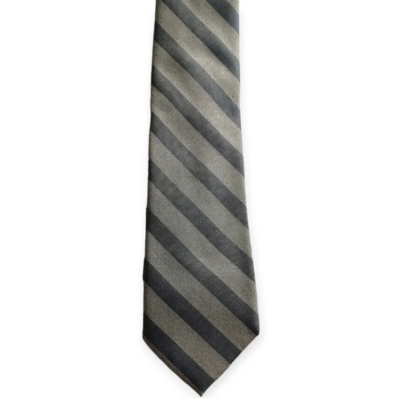 Calvin Klein Silk Blend Silver and Blue Striped Slim Tie - Picture 14 of 14